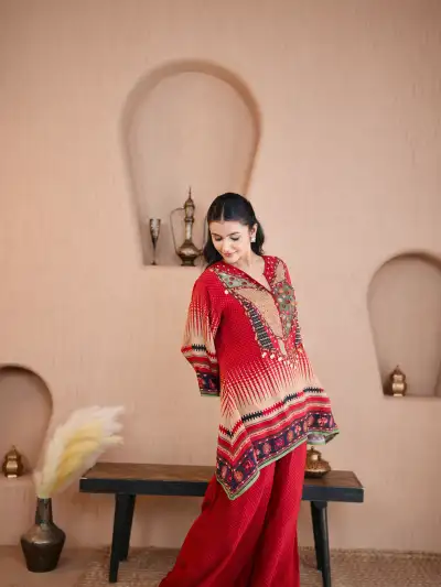 Red Printed Coord Suit - 1