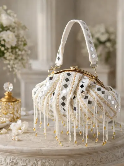 Ivory Mirror Clutch Handbag-0