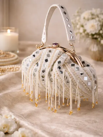 Ivory Mirror Clutch Handbag-1