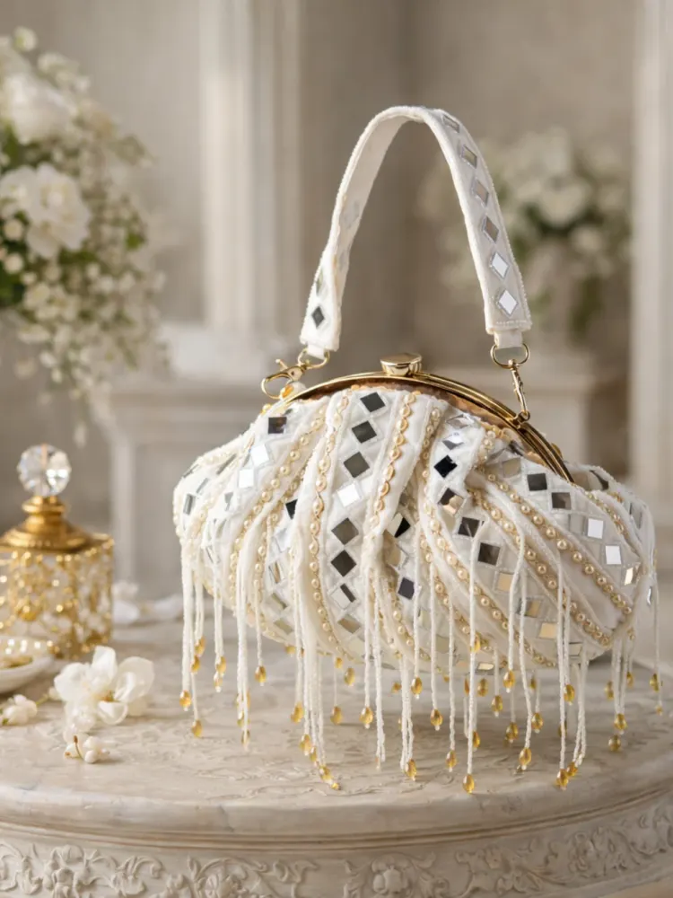 Ivory Mirror Clutch Handbag-0