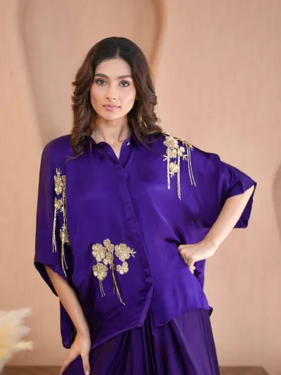 Purple Indo Western Party Wear Set-0