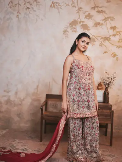 Maroon Printed Garara Suit - 1