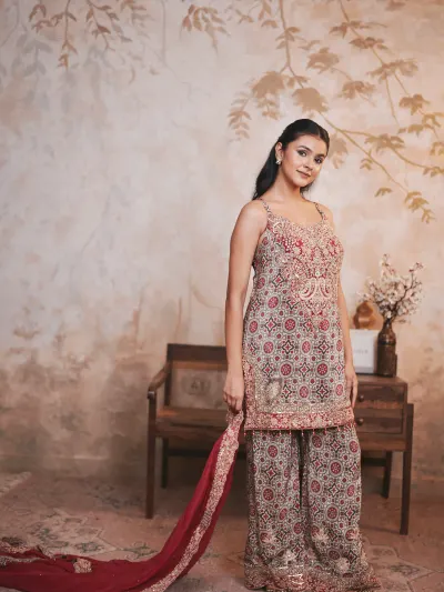 Maroon Printed Gharara Suit-5