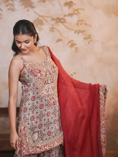 Maroon Printed Gharara Suit-4