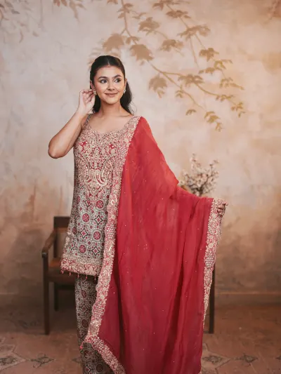 Maroon Printed Gharara Suit-1