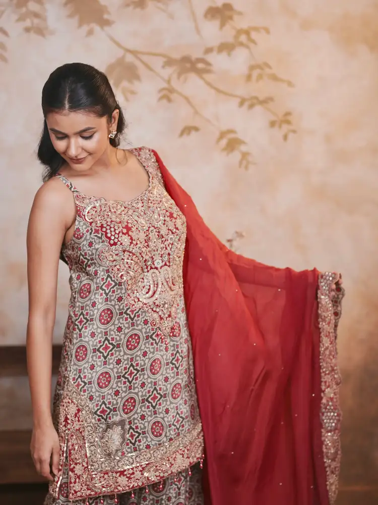 Maroon Printed Garara Suit - Image 2