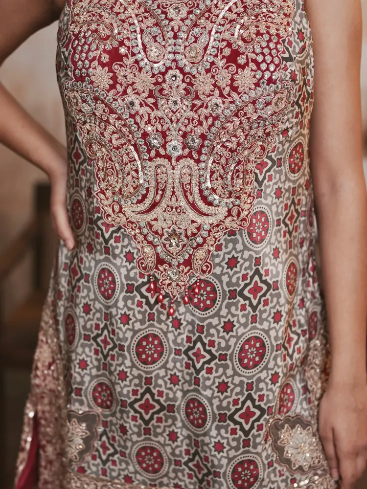 Maroon Printed Gharara Suit-2