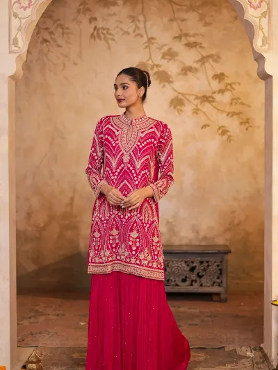 Rani Pink Heavy Sharara Suit-1