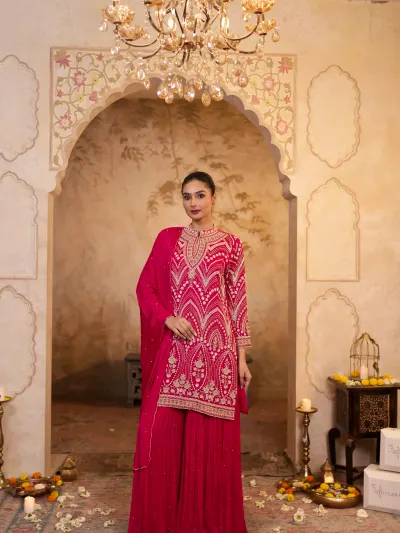 Rani Pink Heavy Sharara Suit-0