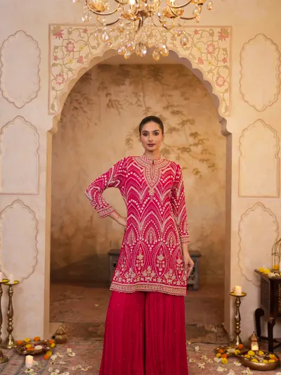 Rani Pink Heavy Sharara Suit-2