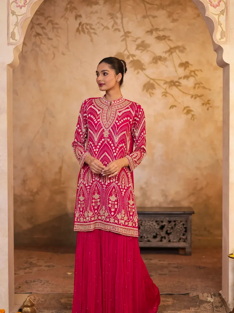 RANI PINK HEAVY SHARARA SUIT - 2
