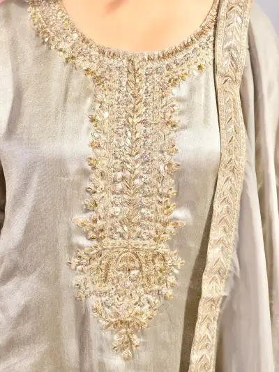 Embroidered Silk Kurta Farshi Salwar Suit Set with Dupatta - 5