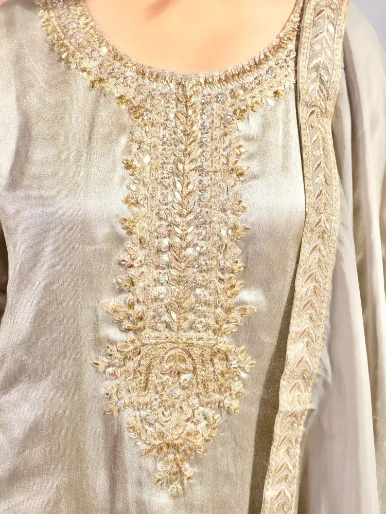 Embroidered Silk Kurta Farshi Salwar Suit Set with Dupatta - Image 5