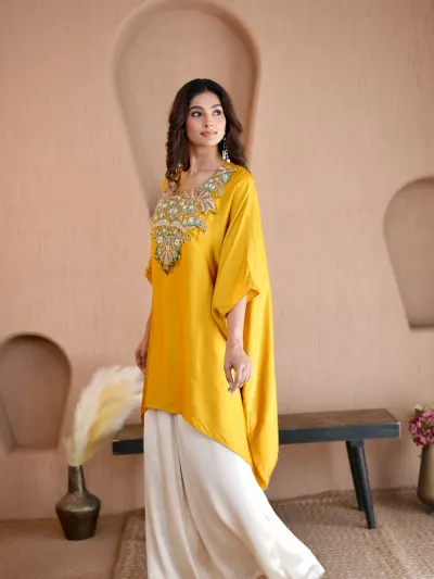 Yellow Kaftan Suit Women-0