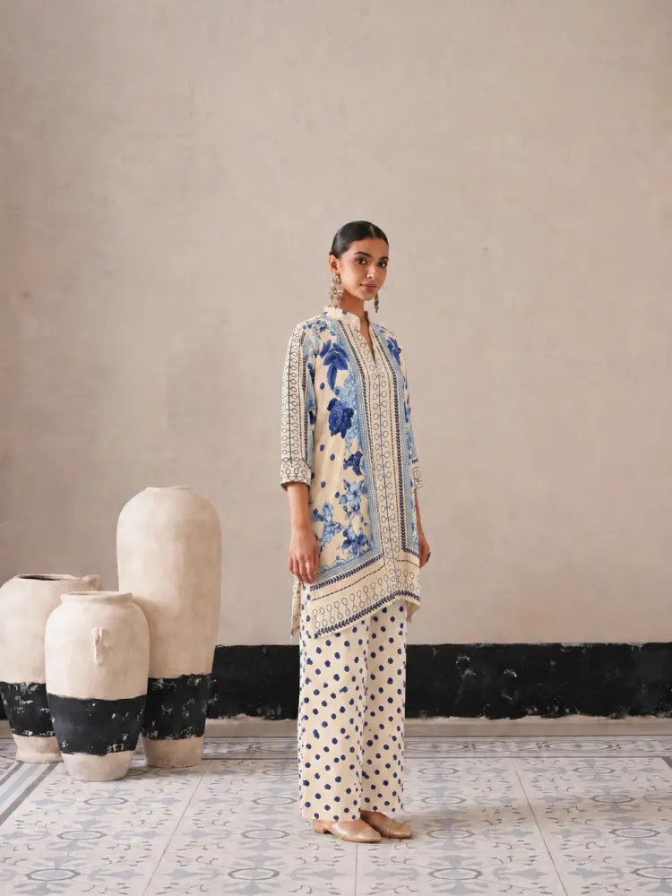 Ivory Blue Print Co-ord Set-0