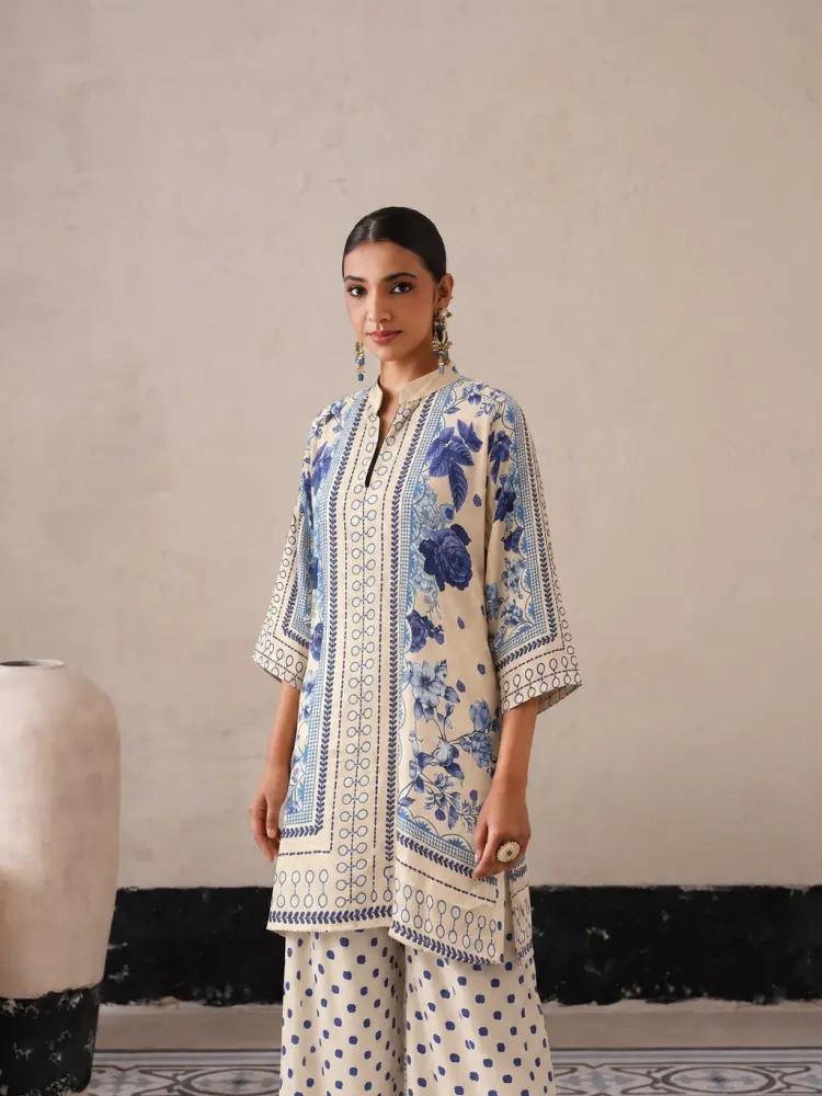  Ivory Blue Print Co-ord Set-1