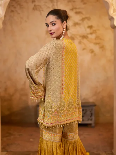Mustard Printed Sharara Suit-3