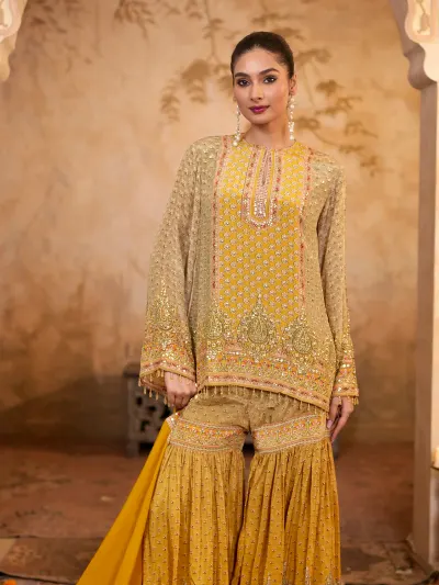 Mustard Printed Sharara Suit-1