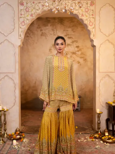 Mustard Printed Sharara Suit-5