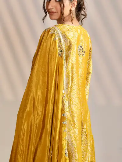 Mirror Work A-Line Kurti with Farshi Salwar & Dupatta - 6