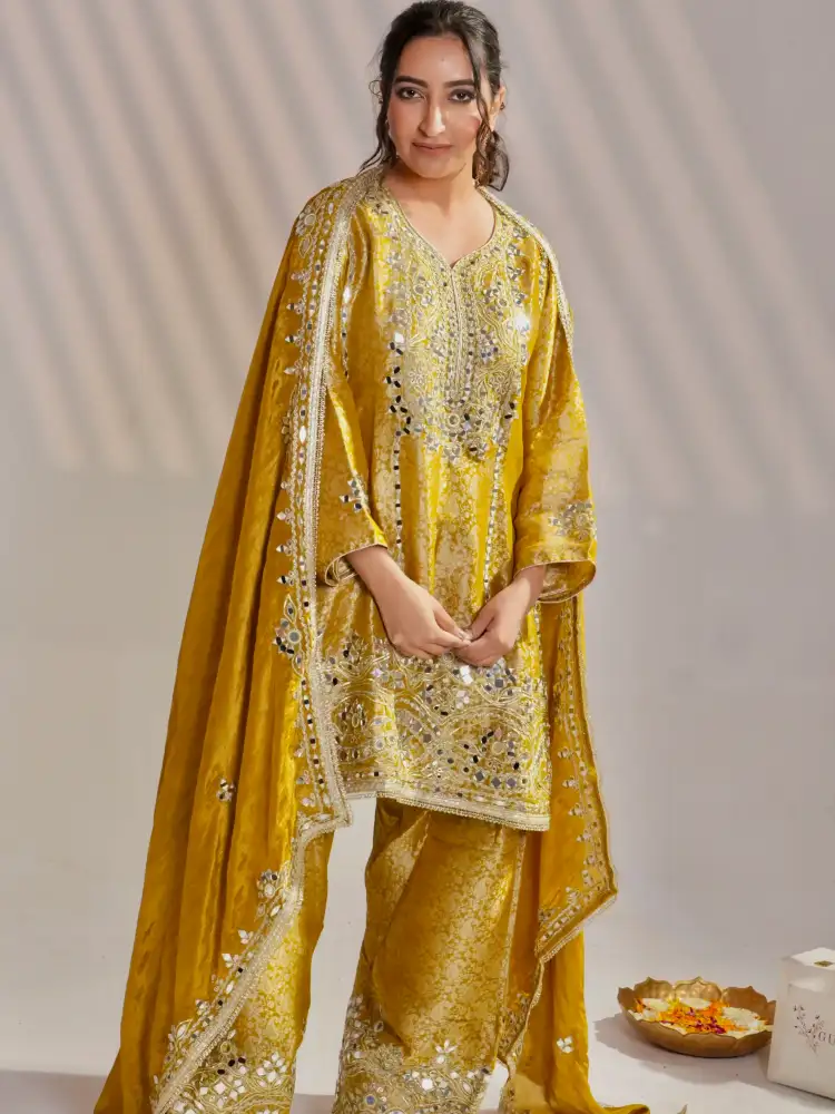 Mirror Work A-Line Kurti with Farshi Salwar & Dupatta - Image 2