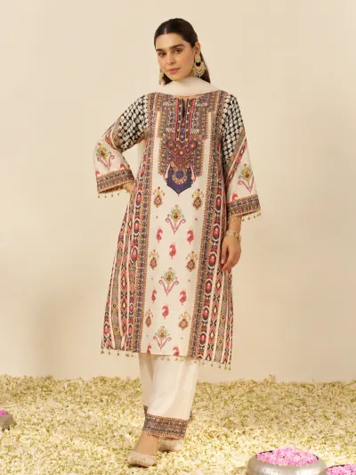 White Traditional Ikat Print Suit-0
