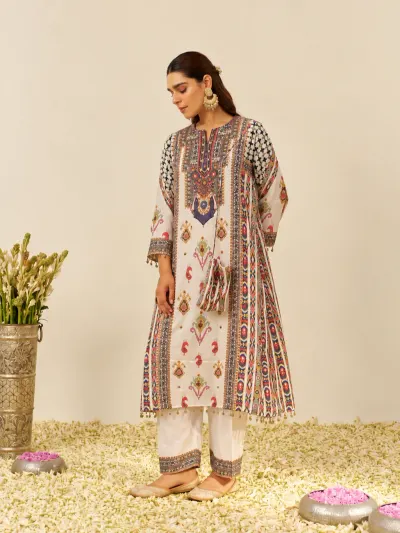 White Traditional Ikat Print Suit-1