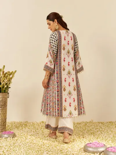 White Traditional Ikat Print Suit-2