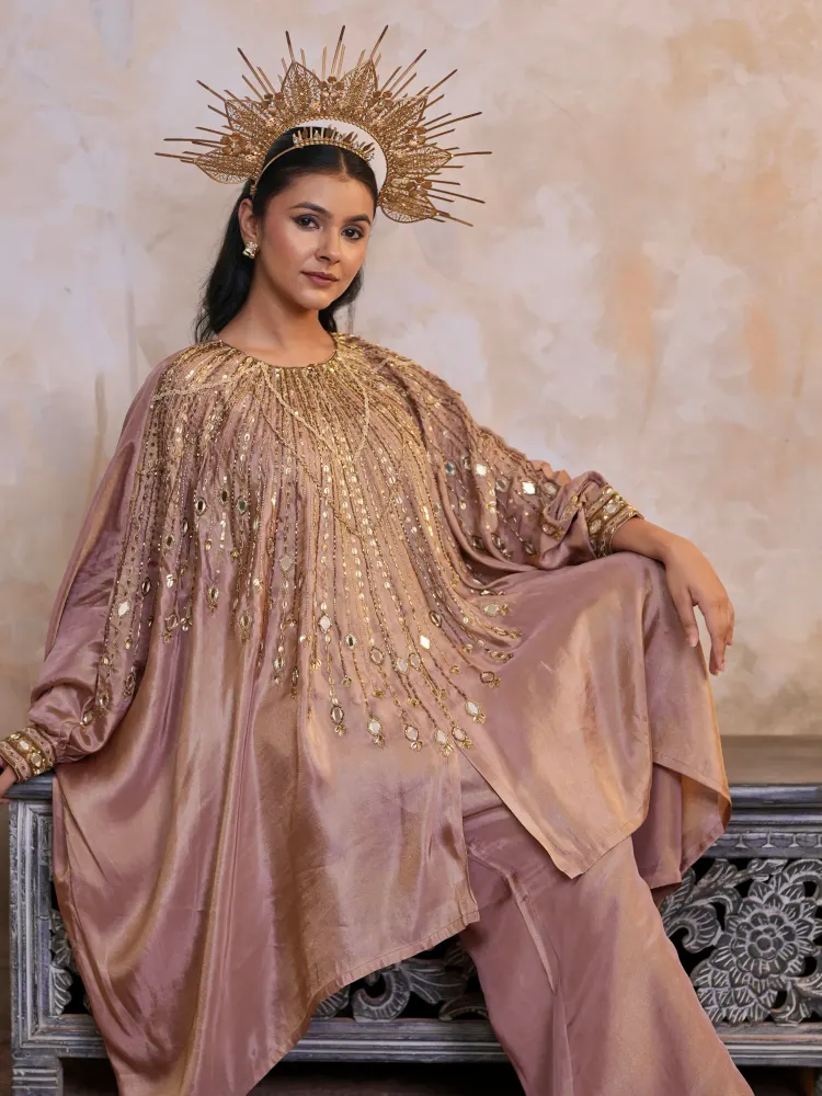 Dusty Rose Women's Party Wear Kaftan Set-0