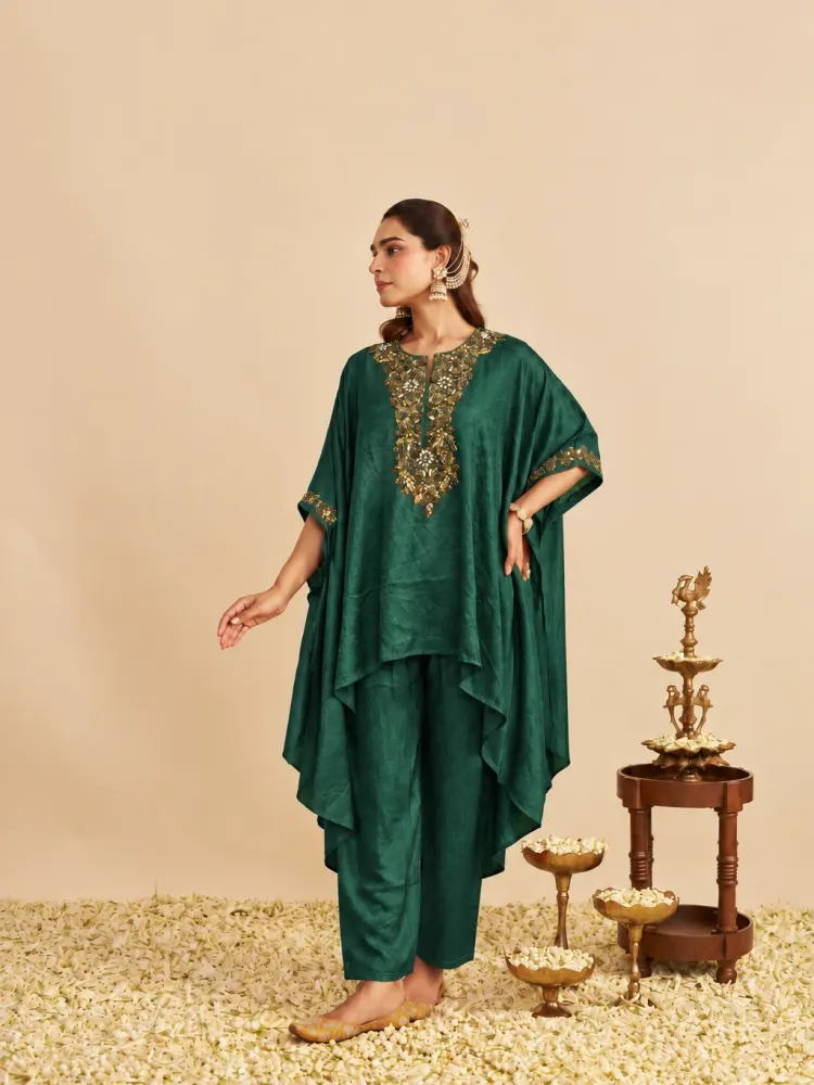 Green Kaftan Set for Weddings-0
