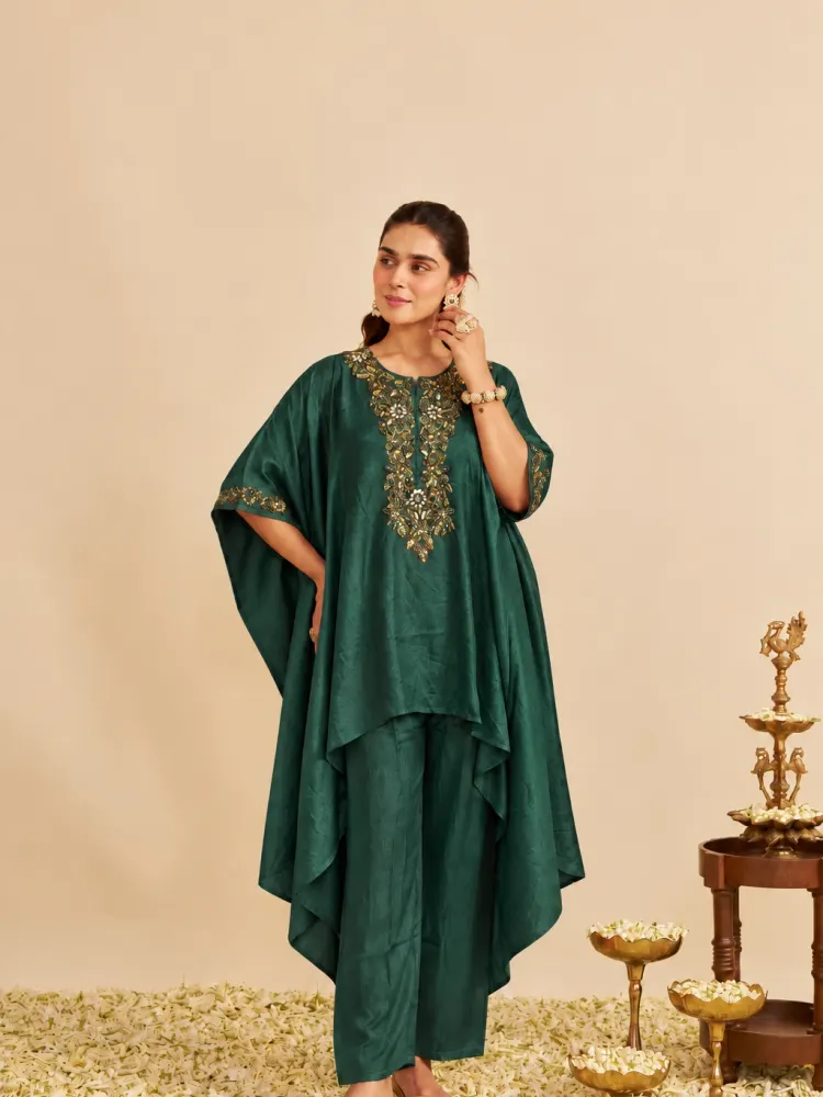 Green Kaftan Set for Weddings-1