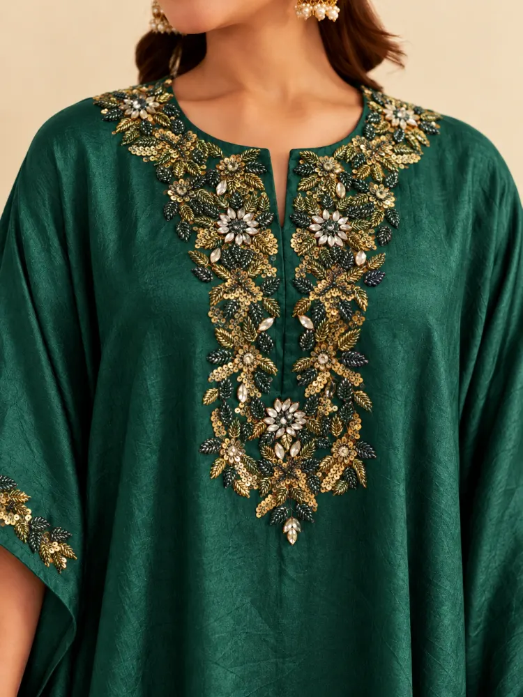 Green Kaftan Set for Weddings-3