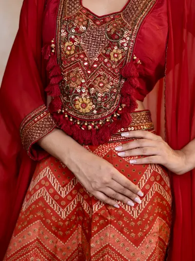 Red Indo Western Palazzo Set-1