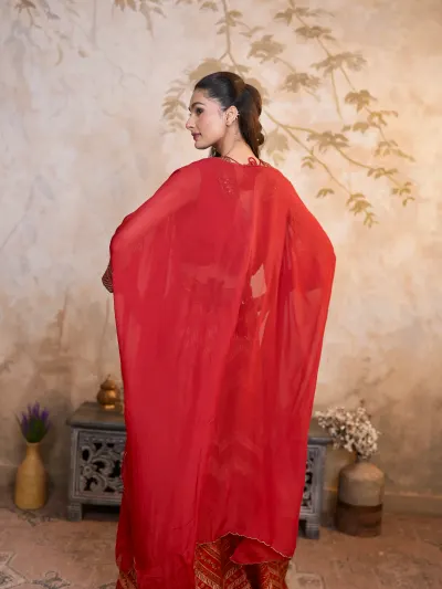 Red Indo Western Palazzo Set-2