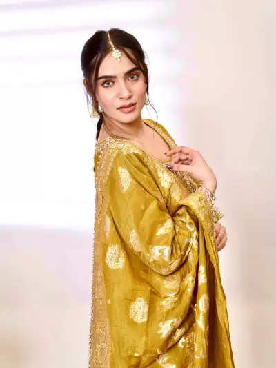 MUSTARD YELLOW ETHNIC KURTI GHARARA SET WITH DUPATTA - 2