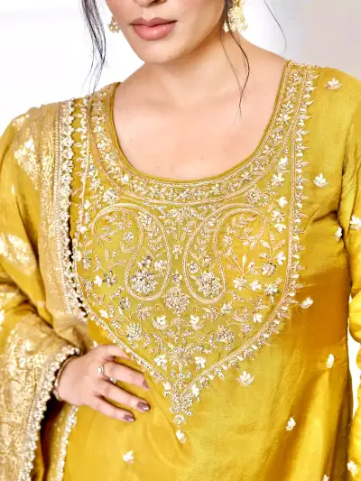 Mustard Yellow Ethnic Kurti Gharara Set with Dupatta - 4