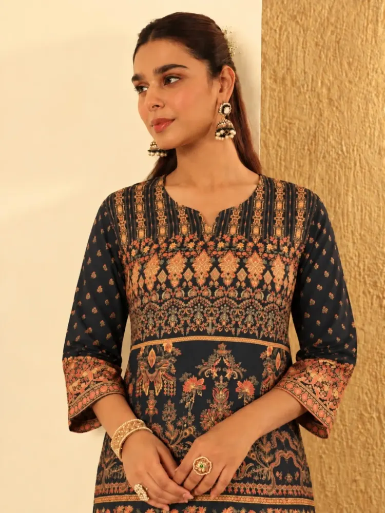 Ajrakh Print Dark Blue Suit-2
