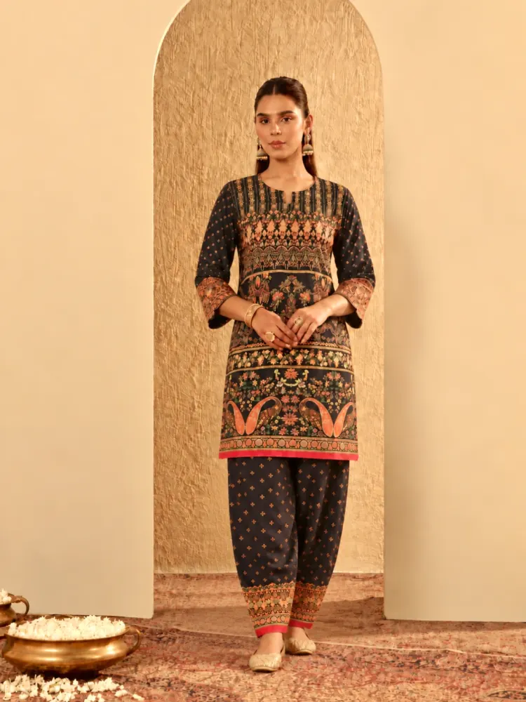 Ajrakh Print Dark Blue Suit-0
