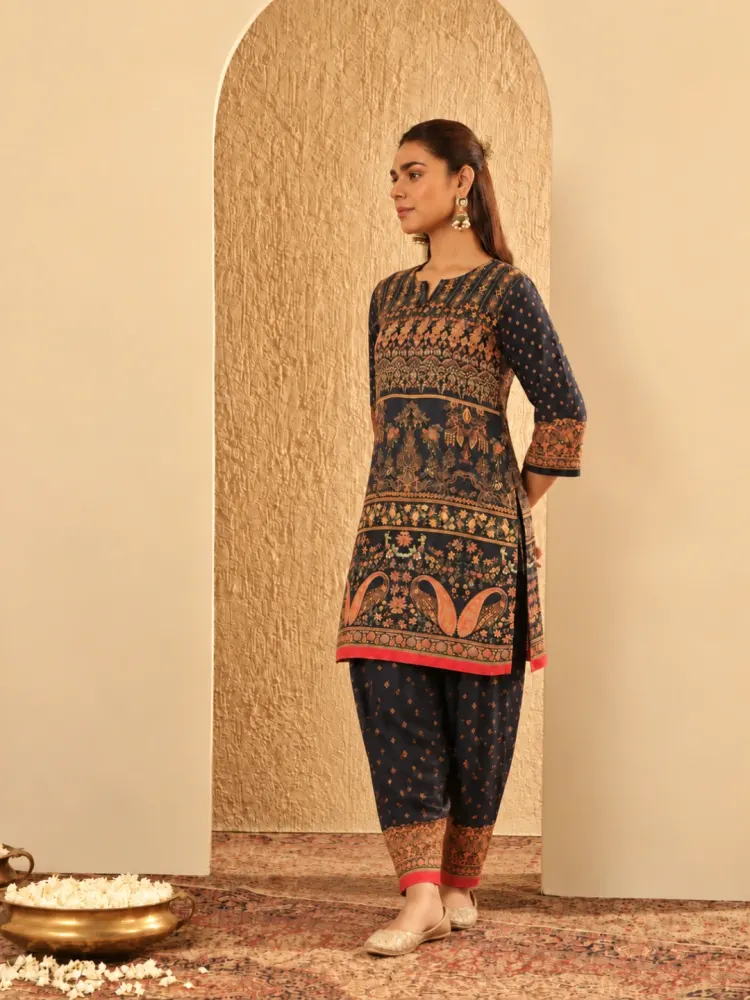 Ajrakh Print Dark Blue Suit-1
