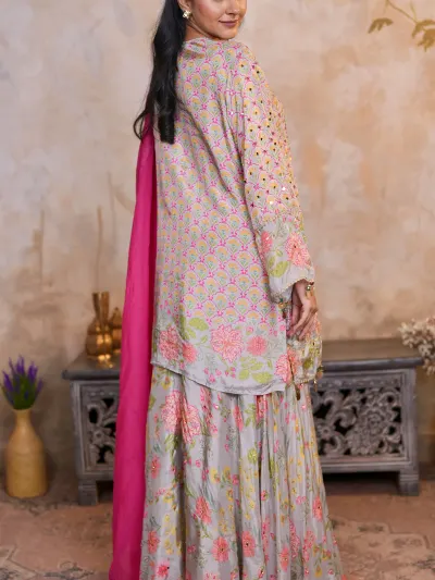 Pastel Grey Floral Sharara Suit-3