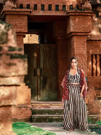 BLACK WHITE STRIPED INDO-WESTERN SET - 1