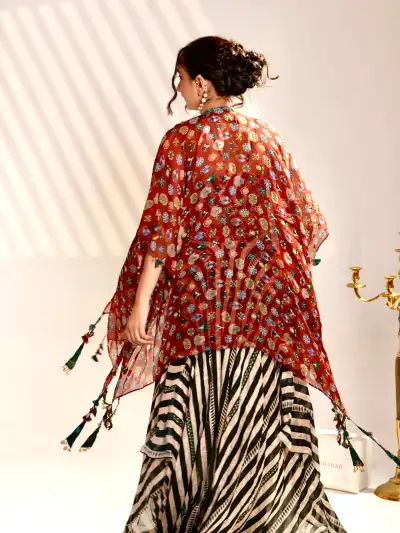 BLACK WHITE STRIPED INDO-WESTERN SET - 2