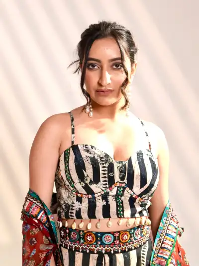 Black White Striped Indo-Western Set - 3