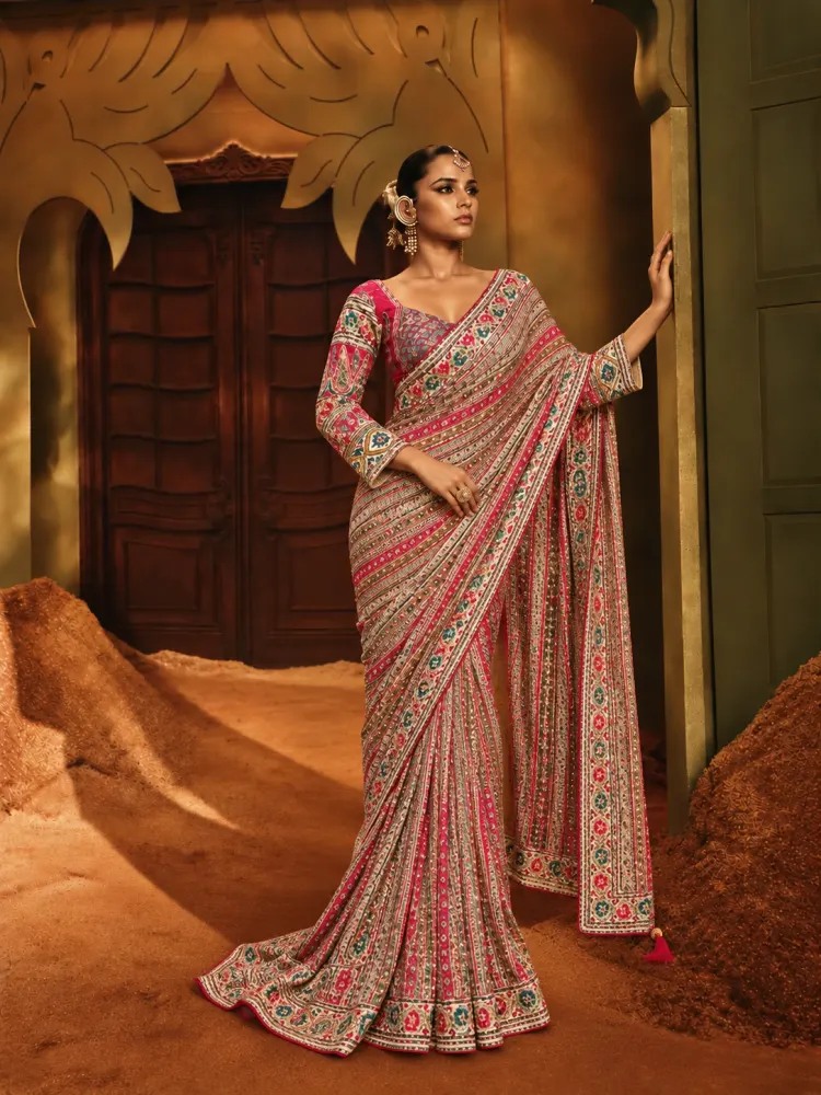 Chinon Designer Multicolour Saree-1