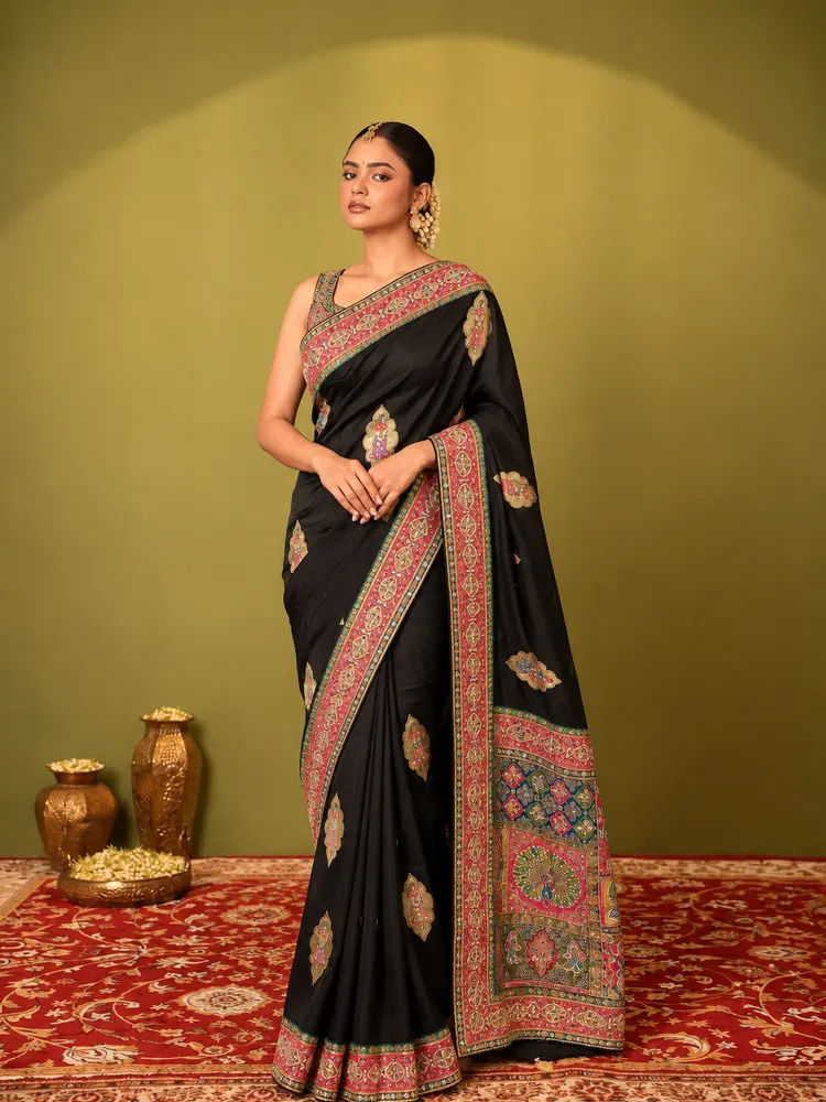 Festive Black Art Silk Saree-0