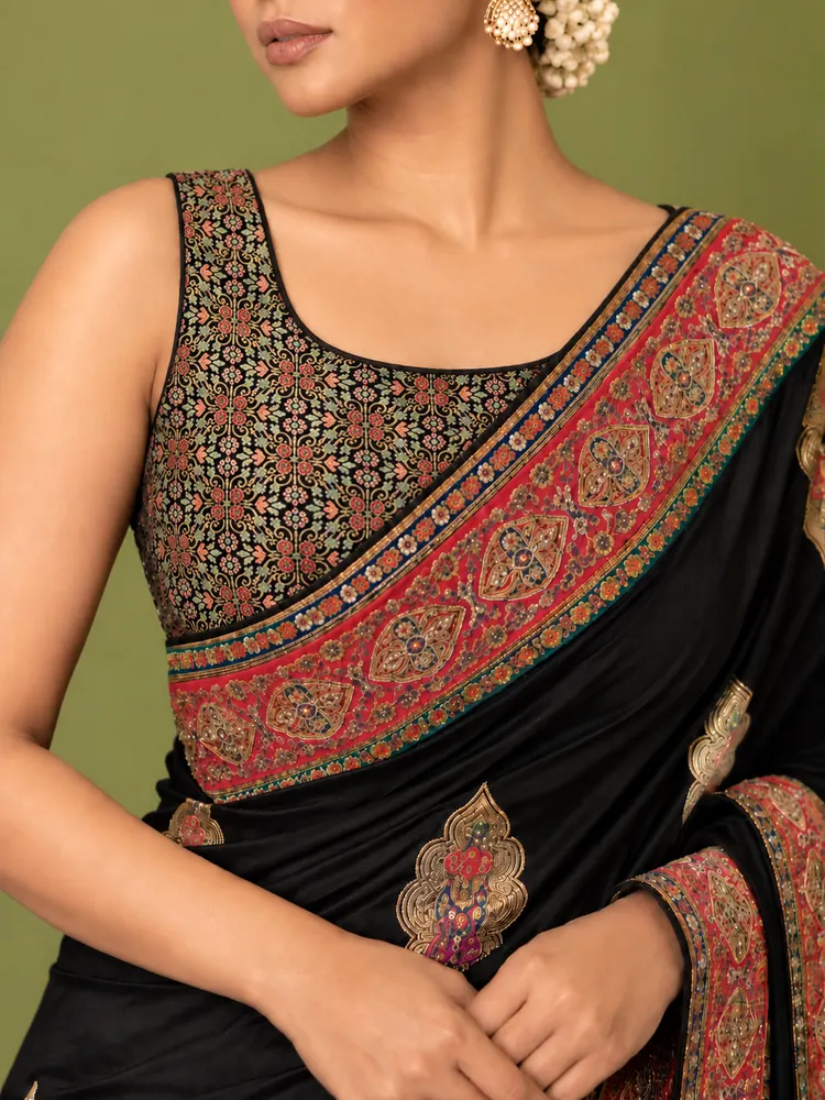 Festive Black Art Silk Saree-1
