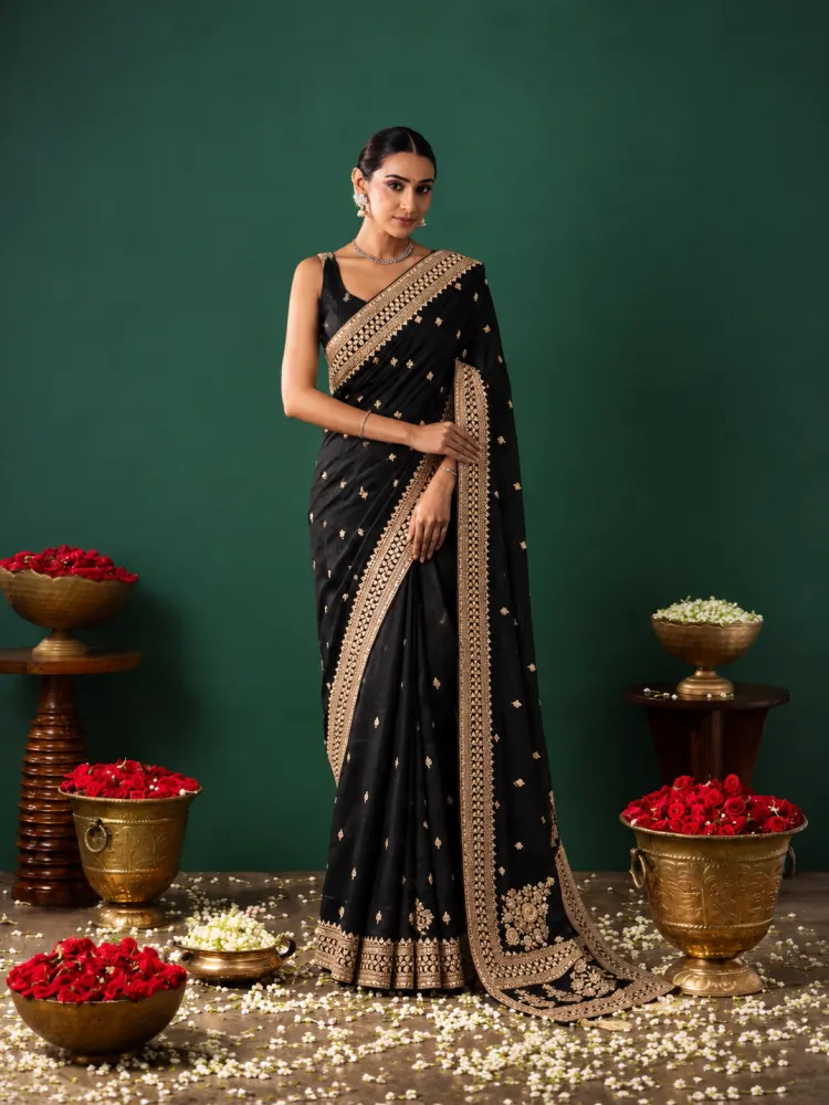 Black Dola Silk Bridal Saree-0