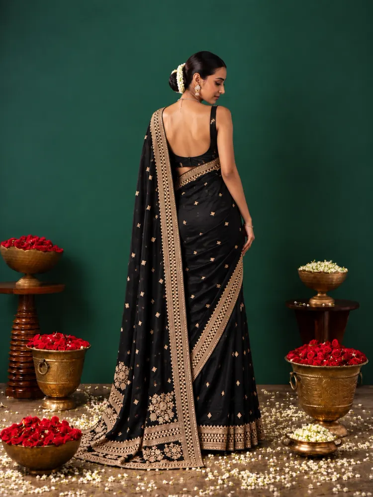 Black Dola Silk Bridal Saree-1