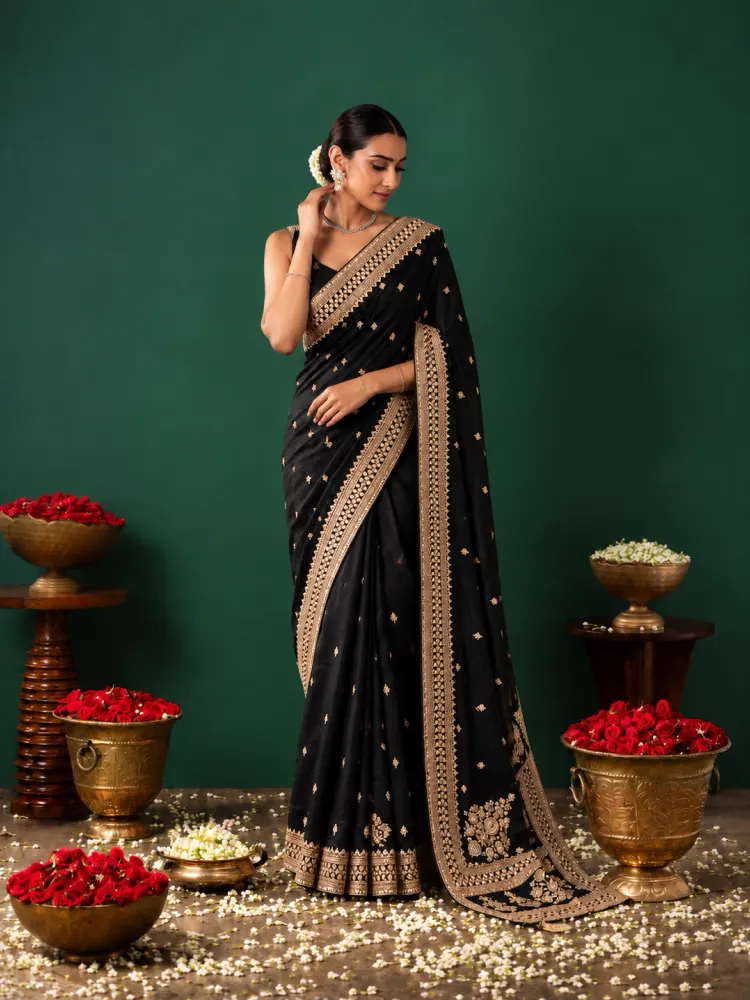 Black Dola Silk Bridal Saree-2
