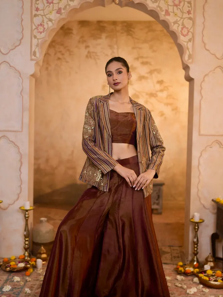 Maroon Palazzo Set Women-5